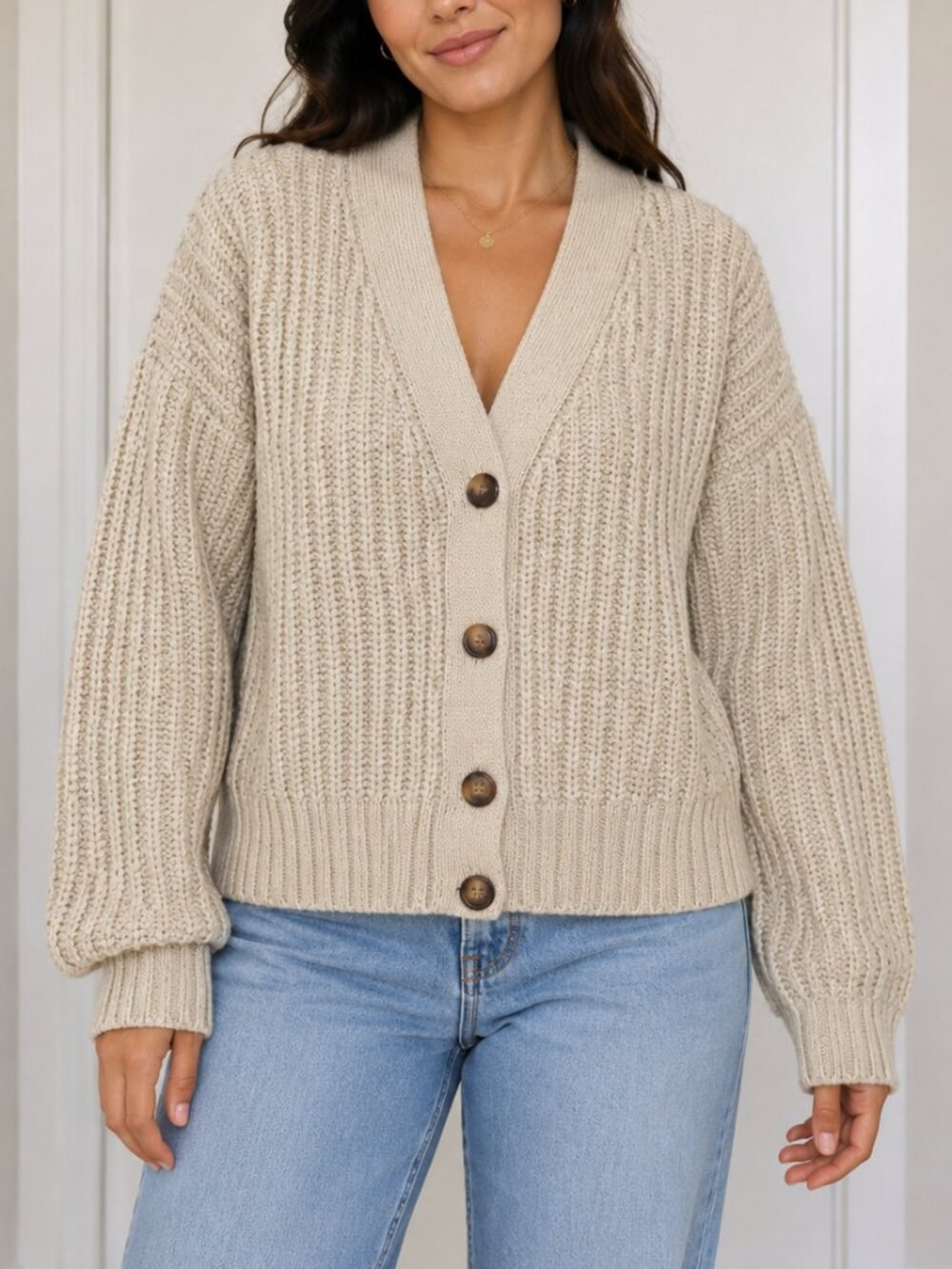 Old Navy Chunky Knit Cardigan | 2X | Beige Speckled Button Front Sweater